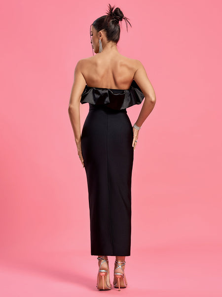 Elegant Strapless Satin and Bandage Long Dress for a Stunning Look