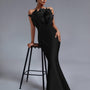 Elegant Strapless Feather-Embellished Maxi Bandage Dress