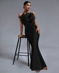 Cecilia Beaumont — Elegant Strapless Feather-Embellished Maxi Bandage Dress, alternate view 6