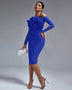 Off Shoulder Feather Midi Bandage Dress - Opulent Empire