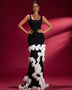 Ivory white long gown with Wisteria stripes for a sophisticated and elegant style
