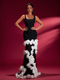 Aurelia Bellamy — Ivory white long gown with Wisteria stripes