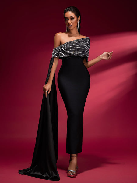 Slanted Shoulder Chain Bandage Dress - Opulent Empire