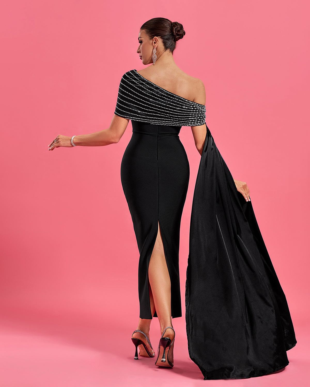 Sylvie Beaumont — Slanted Shoulder Rhinestone Bandage Dress, alternate view 2