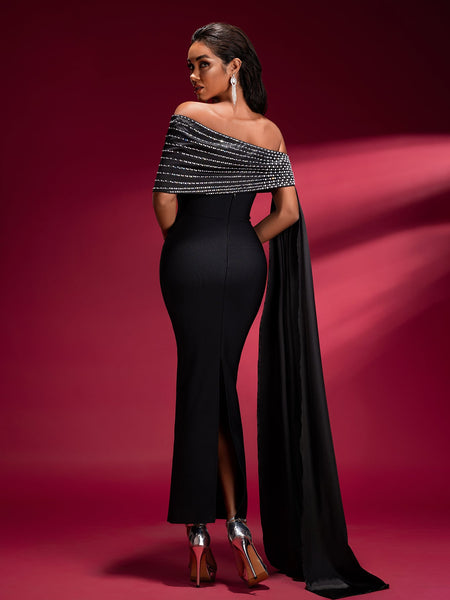 Slanted Shoulder Chain Bandage Dress - Opulent Empire