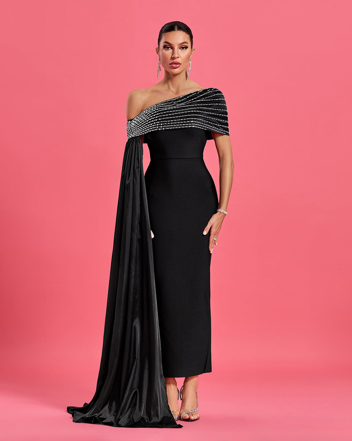 Sylvie Beaumont — Slanted Shoulder Rhinestone Bandage Dress, alternate view 3