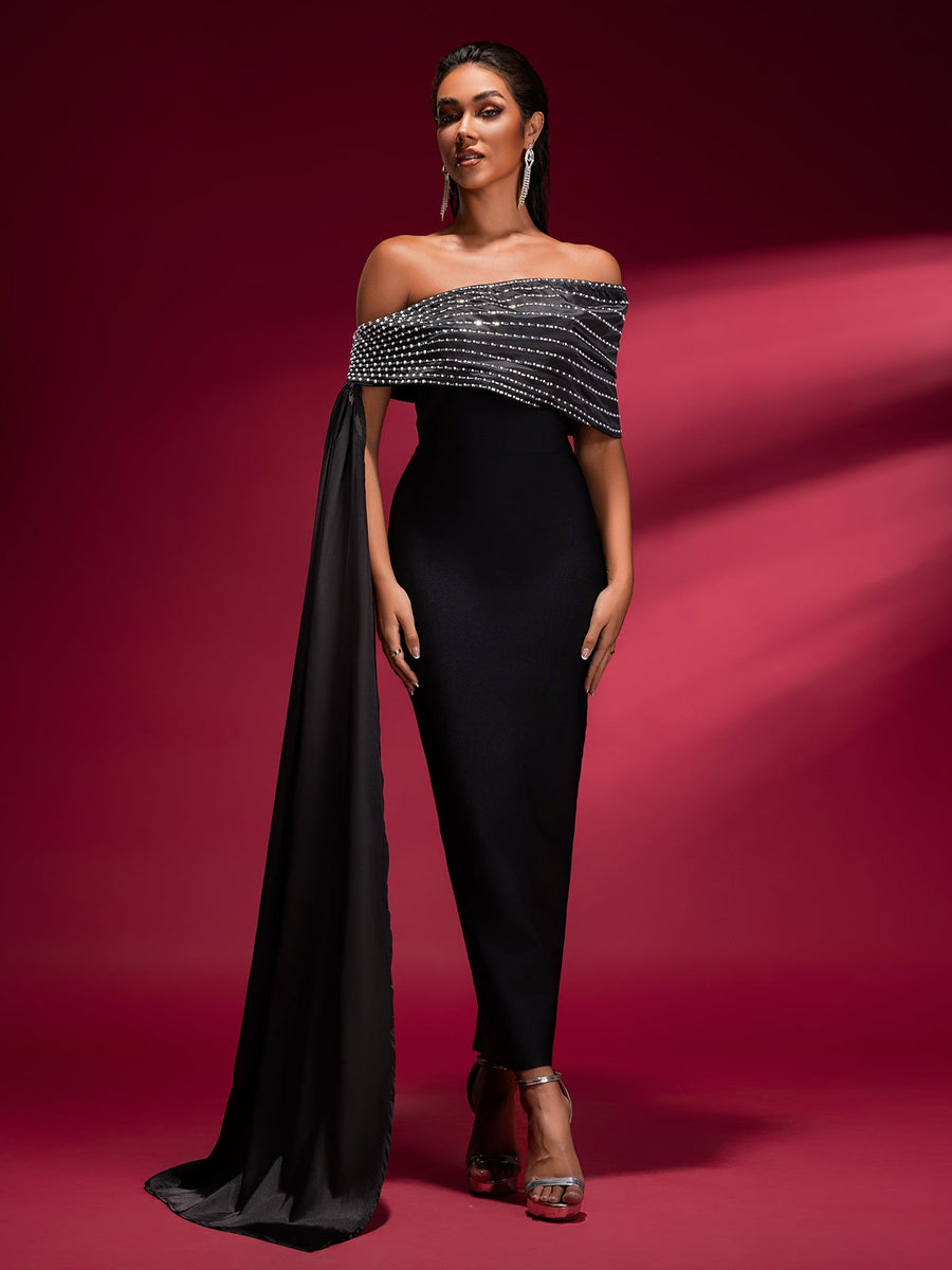 Slanted Shoulder Chain Bandage Dress - Opulent Empire