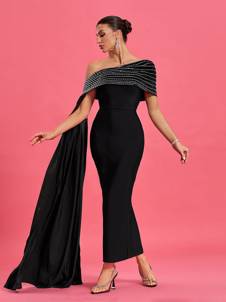 Slanted Shoulder Rhinestone Bandage Dress - Opulent Empire