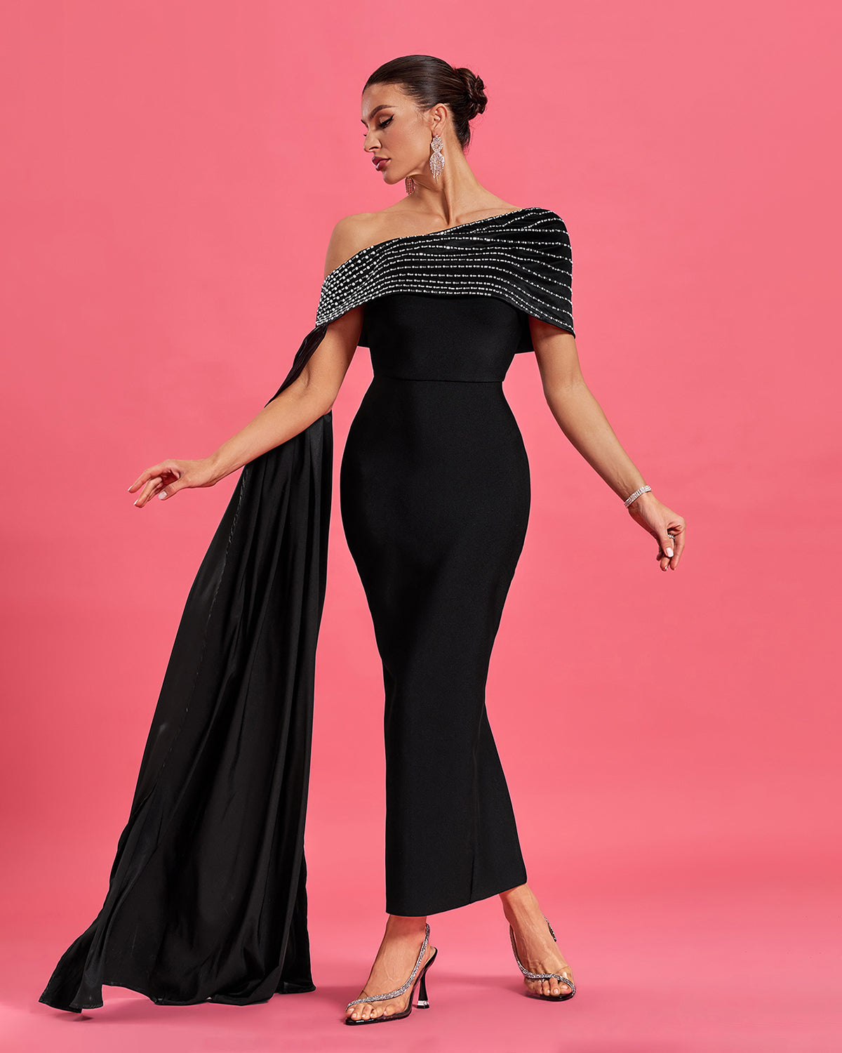Sylvie Beaumont — Slanted Shoulder Rhinestone Bandage Dress, alternate view 4