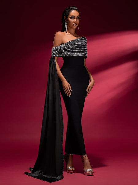 Slanted Shoulder Chain Bandage Dress - Opulent Empire