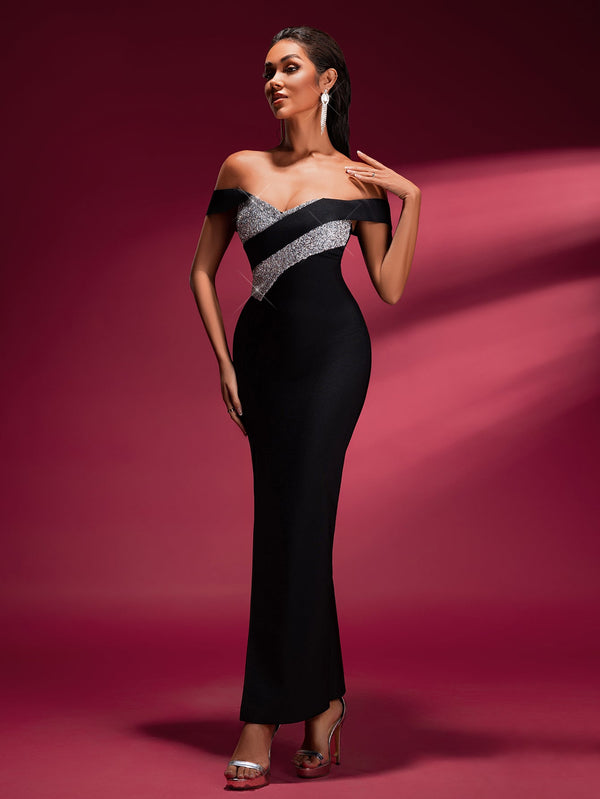 Sparkly Rhinestone High-Slit Bandage Dress