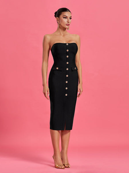 Ärmelloses Midikleid mit Knöpfen und Bandage für elegante Raffinesse