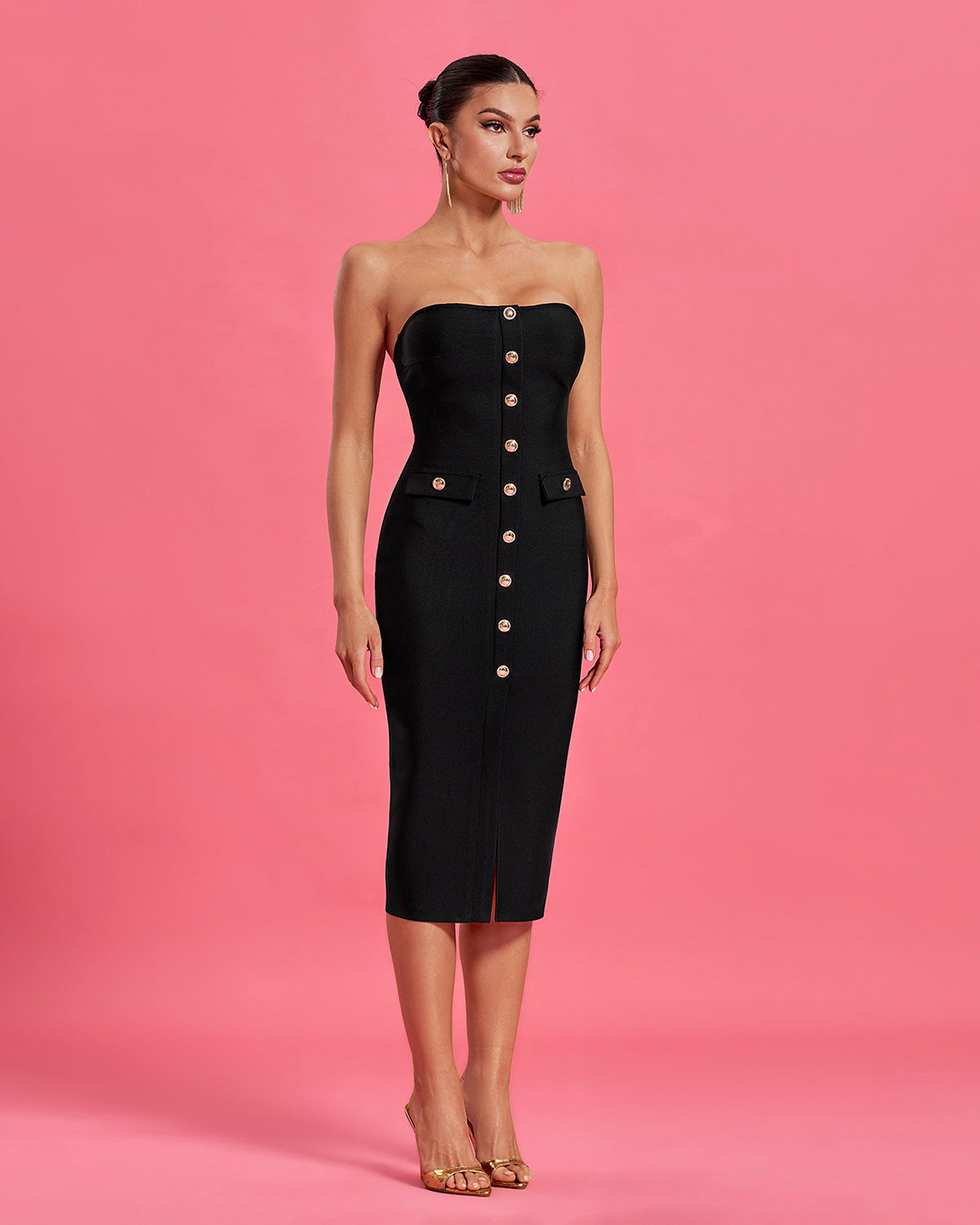 Cecilia Bellamy — Buttoned Sleeveless Bandage Midi Dress for Elegant Sophistication, alternate view 4