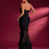Strapless Ruffled Mermaid Bandage Maxi Dress - Opulent Empire