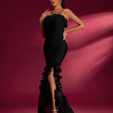 Strapless Ruffled Mermaid Bandage Maxi Dress - Opulent Empire