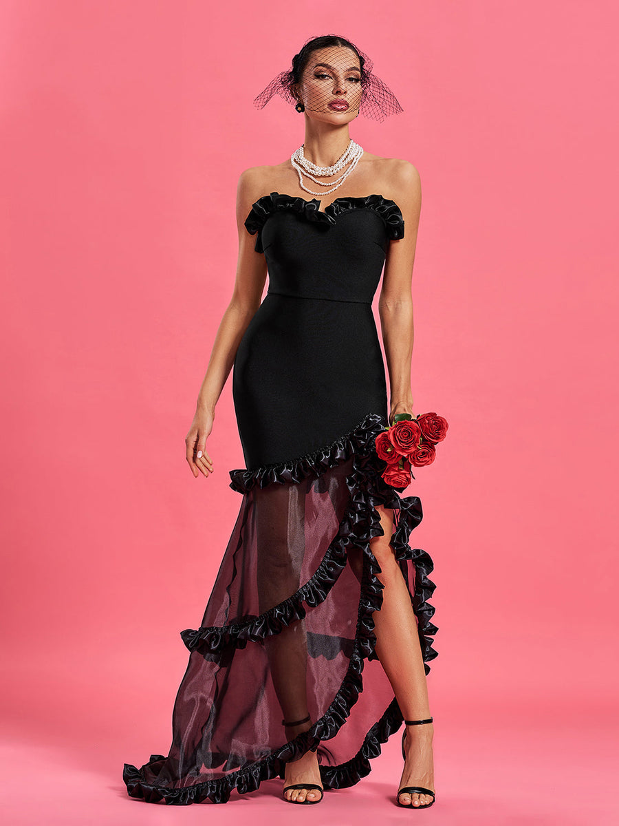 Elegant Ruched Bustier Bandage Mermaid Maxi Dress for a Stunning Look