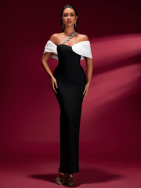 Crystal-embellished Off Shoulder Bandage Dress - Opulent Empire