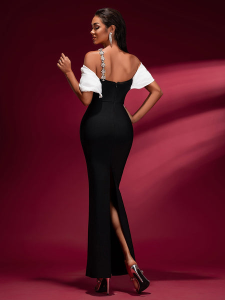 Crystal-embellished Off Shoulder Bandage Dress - Opulent Empire