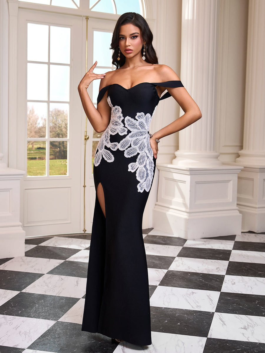 Floral Bandage Dress with Off-Shoulder Design