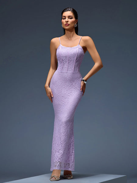 Long Lace Orchid Lilac Dress with Elegant Corset