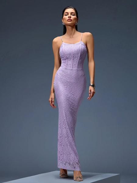 Long Lace Orchid Lilac Dress with Elegant Corset