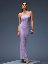 Claudette Montclair — Long Lace Orchid Lilac Dress with Elegant Corset