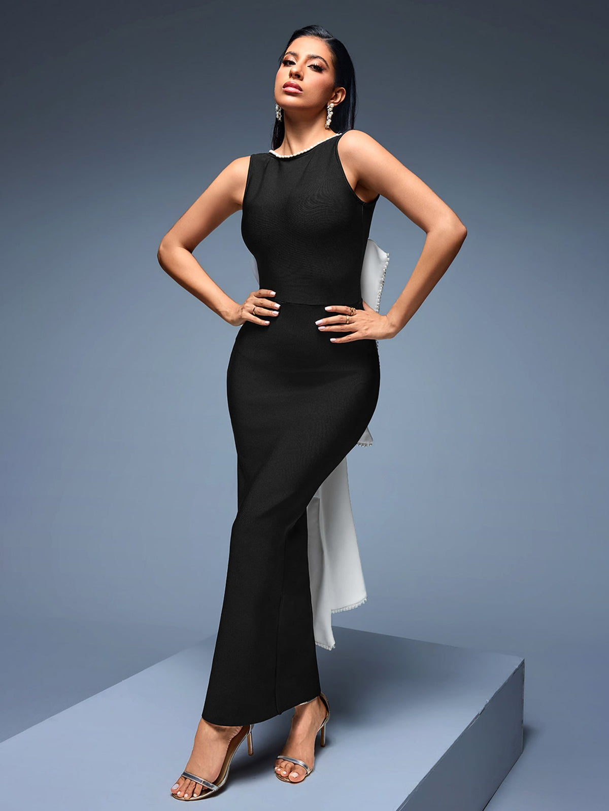 Dove Rousseau — Elegant Maxi Dress with White Ribbon Bow and Tulle Bandeau, alternate view 6
