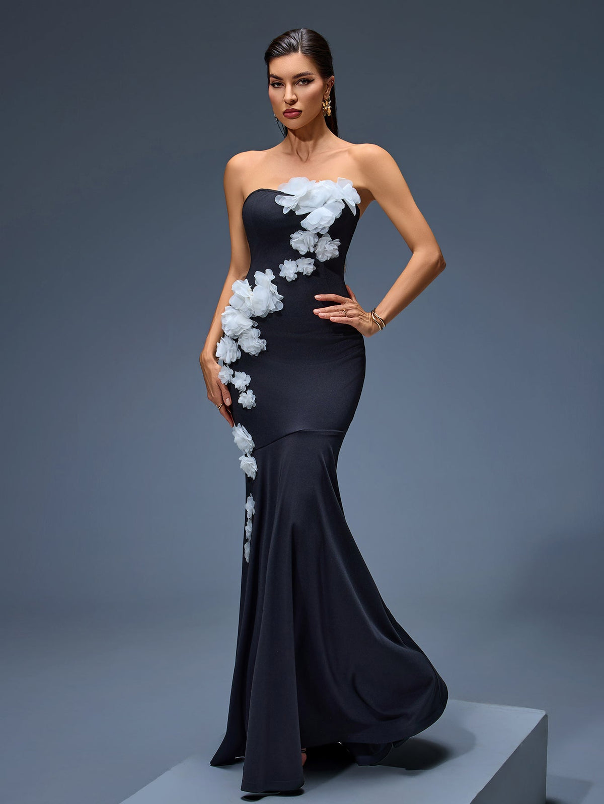 Nadine Montclair — Elegant Strapless 3D Floral Mermaid Maxi Dress, alternate view 3