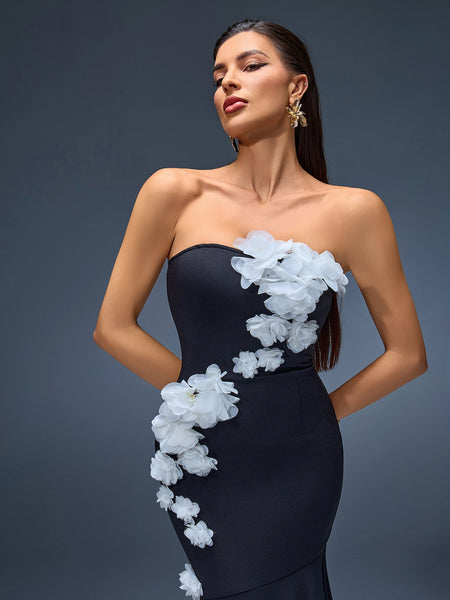 Elegant Strapless 3D Floral Mermaid Maxi Dress for a Stunning Look