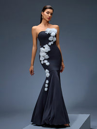 Nadine Montclair — Elegant Strapless 3D Floral Mermaid Maxi Dress