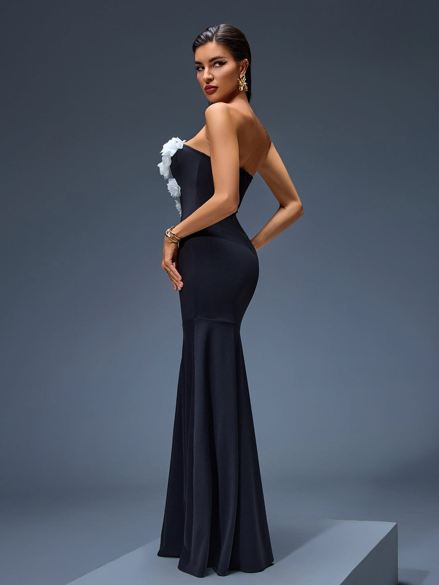 Elegant Strapless 3D Floral Mermaid Maxi Dress for a Stunning Look