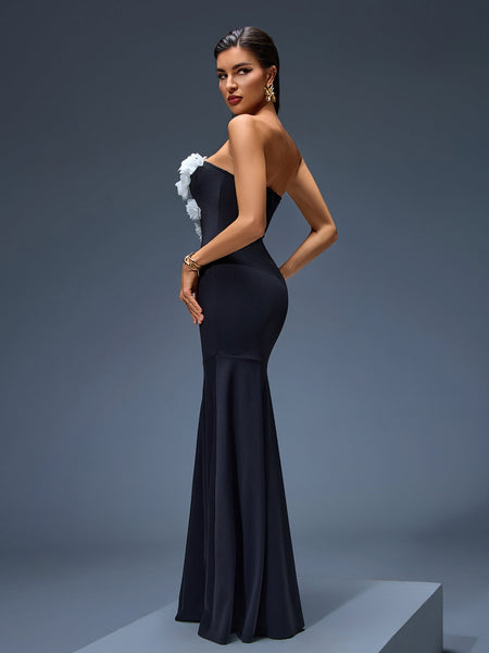 Elegant Strapless 3D Floral Mermaid Maxi Dress for a Stunning Look