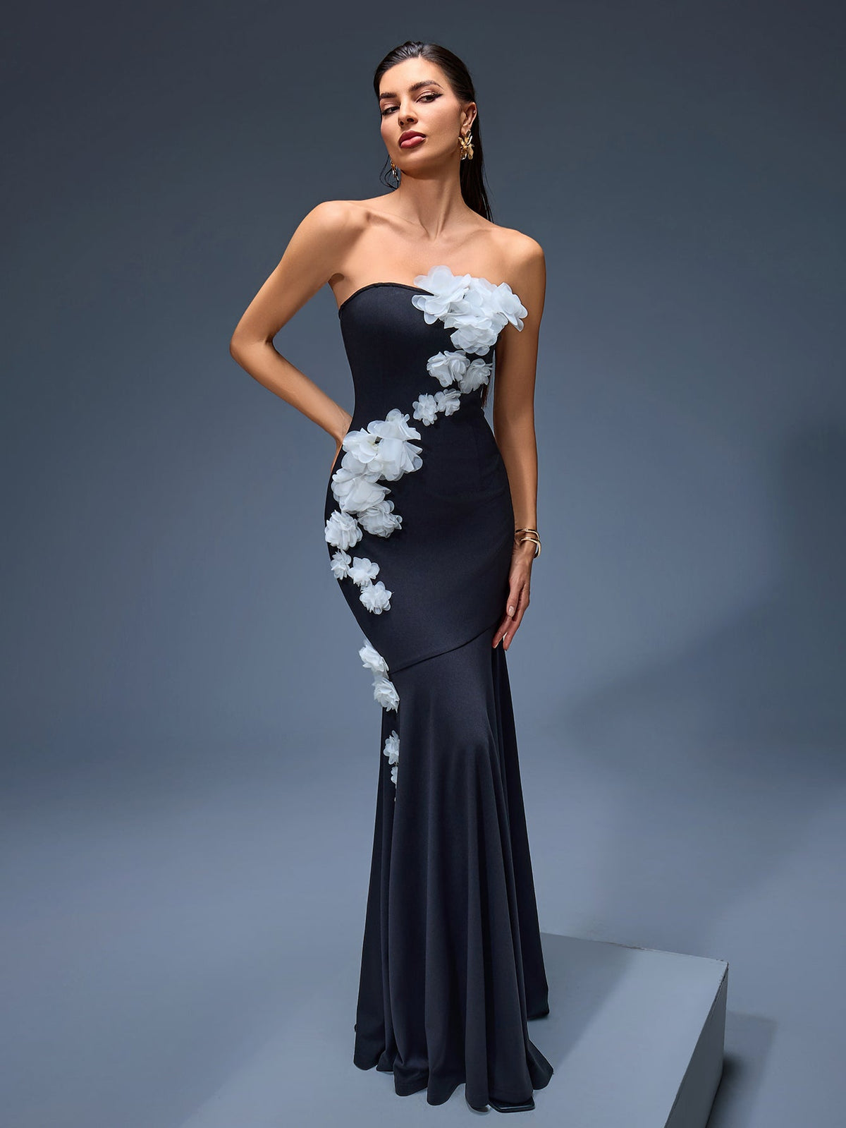 Nadine Montclair — Elegant Strapless 3D Floral Mermaid Maxi Dress, alternate view 6
