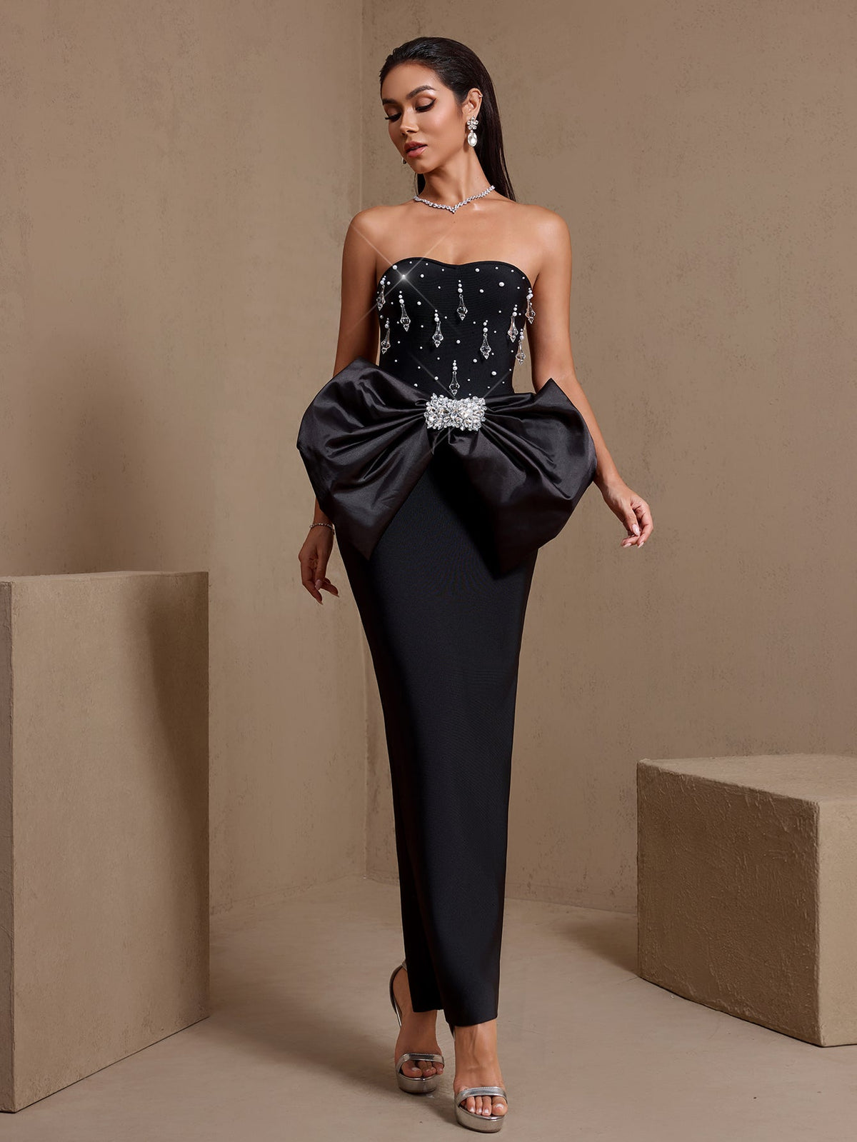 Yseult Rivière — Huge Bow Crystal Strapless Bandage Dress, alternate view 4