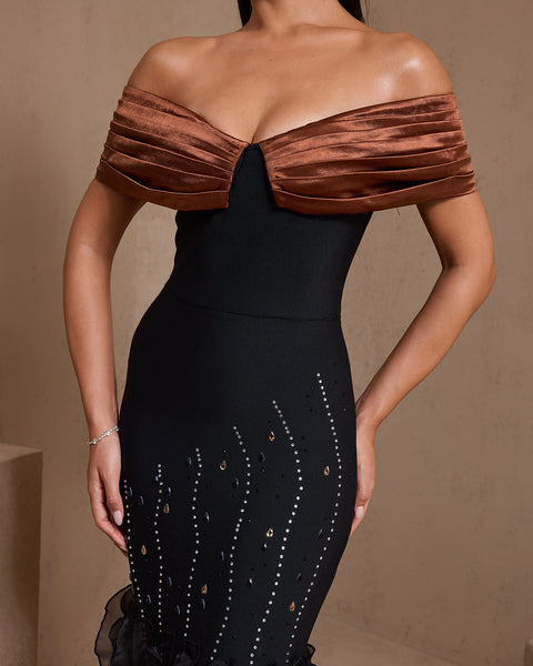 Rhinestone Rippled Edge Slit Bandage Dress
