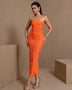 Trägerloses Midi-Bandage-Kleid mit Kristallperlen
