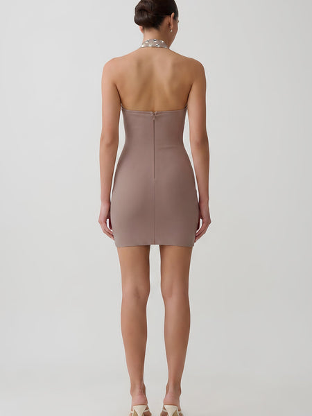 Sparkly Rhinestone Halter Bow Bandage Mini Dress