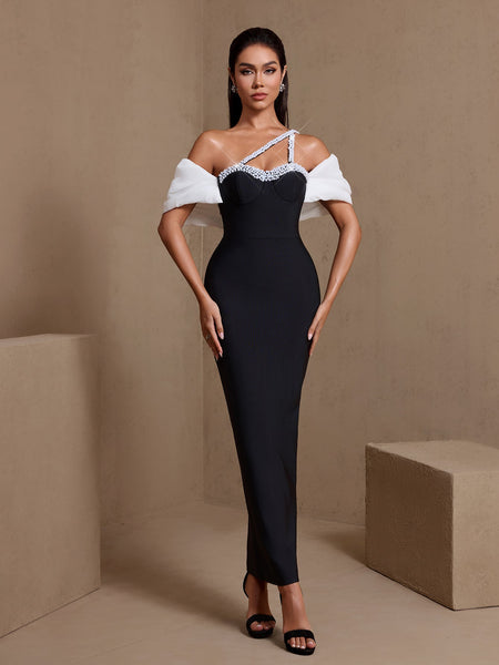 One Shoulder Pearl-Embellished Bandage Dress