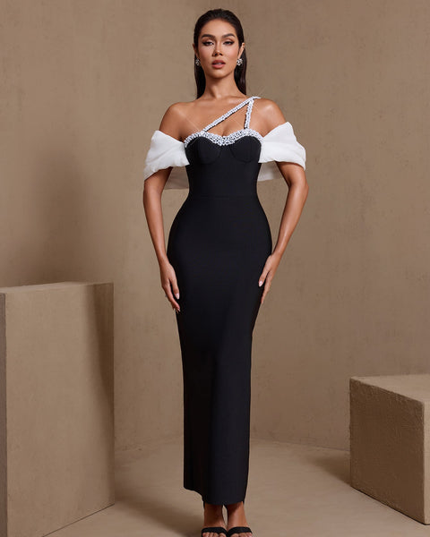 One Shoulder Pearl-Embellished Bandage Dress