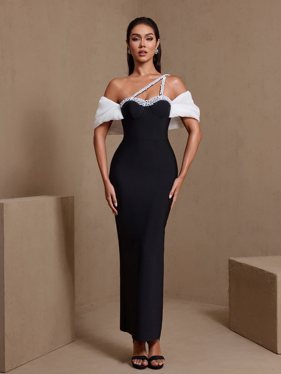 Georgina Moreau — One Shoulder Pearl-Embellished Bandage Dress