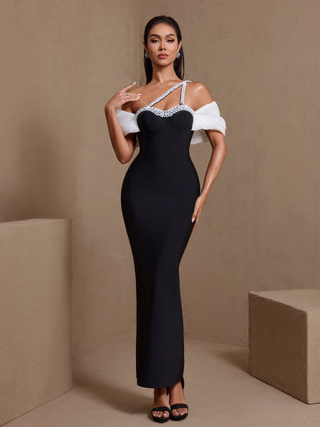 One Shoulder Pearl-Embellished Bandage Dress