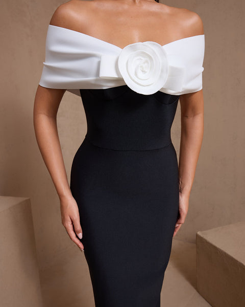 Off Shoulder White Flower Bandage Dress