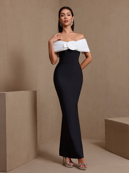 Off Shoulder White Flower Bandage Dress