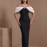 Esmée Laurent — Off-Shoulder Rhinestone Halter Straps Bandage Dress