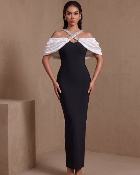 Esmée Laurent — Off-Shoulder Rhinestone Halter Straps Bandage Dress