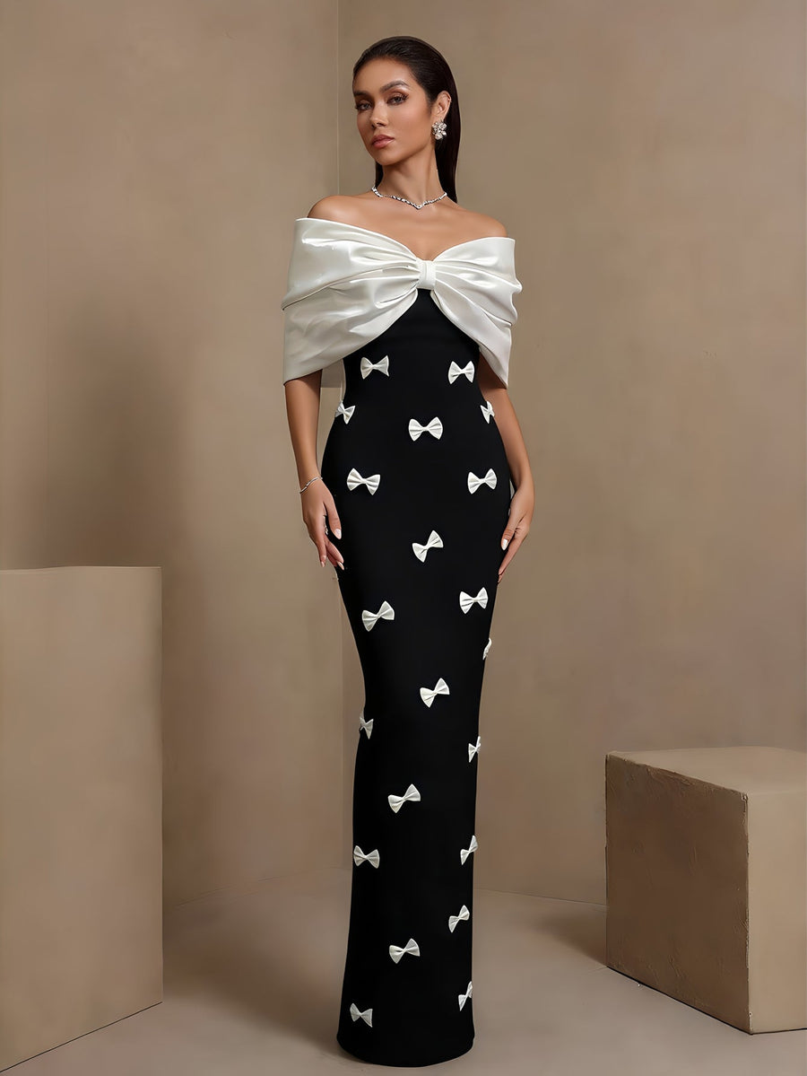 Renata Moreau — Off Shoulder White-Bowknots Bandage Dress