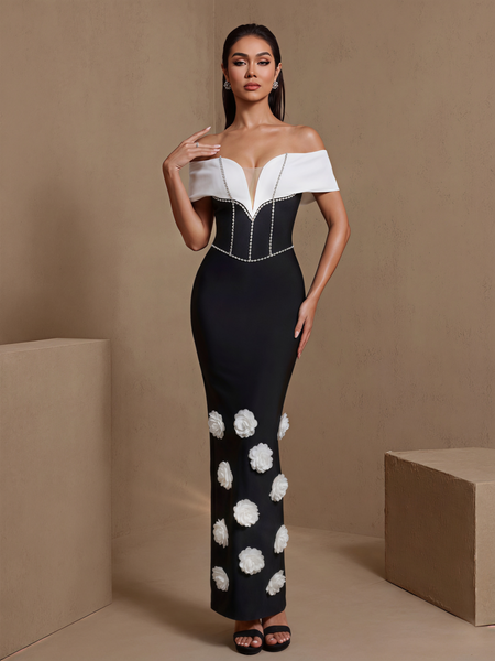 black white bandage dress Dolly Strapless & Crystal Bow Detailed Mini Designed with thoughtful engineering and modern elegance White-Flowers Drill Chain Bandage Dress