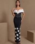 Weiß-Blumen-Bohrkette-Bandage-Kleid