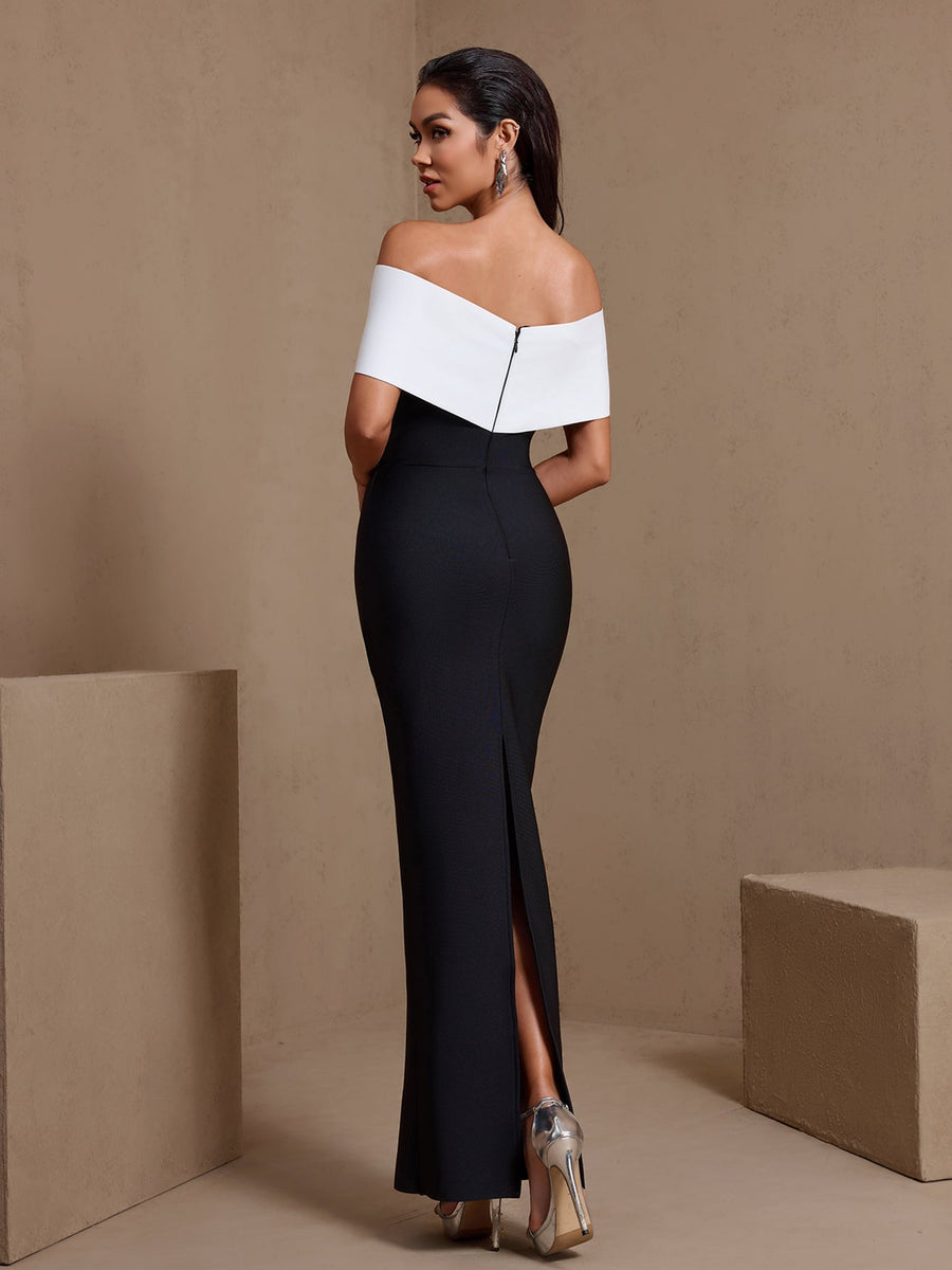 White-Flowers Drill Chain Bandage Dress