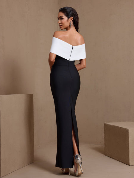 White-Flowers Drill Chain Bandage Dress
